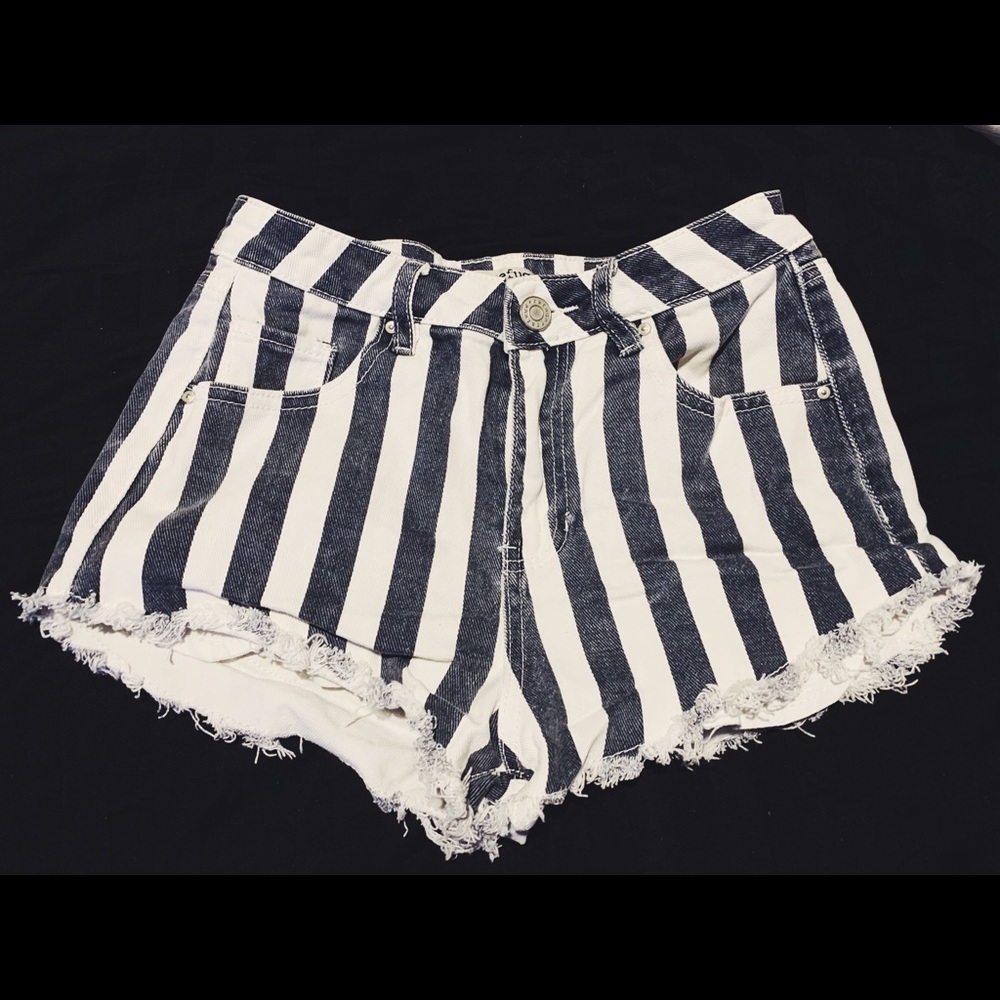 Striped Navy and White Denim Shorts